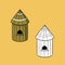 A set of pictures, a wooden house for bees, honey collection, vector illustration in cartoon style