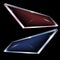 A set of pieces of glass on a dark background. Red and blue glass surface, design element.