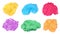 Set with piles of colorful kinetic sand on white background