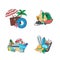 Set of piles of hand drawn colored beach objects. Vector summer travel doodle elements illustration