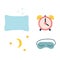 Set of pillow, sleep mask, alarm clock, moon