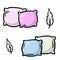 Set of pillows. Large and small object. Cartoon flat illustration. Soft colored cushions in blue and pink