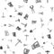 Set Pincers and pliers, Cement bag, Shovel and Sledgehammer on seamless pattern. Vector