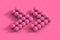 Set of pink arrows with halftone effect. Abstract pink coral background empty space studio room for display product ad website. 3d