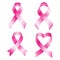 Set of pink breast cancer ribbons vector