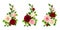 Set of pink, burgundy and white roses corners. Vector illustration.