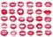 Set with pink color lipstick kiss marks on white background.