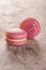 Set of pink french macarons. Gentle pink macaroons pastel colored. Macro