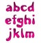 Set of pink gel and caramel alphabet small letters isolated on w