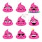 Set of pink and glamorous emoji icon with different face expression