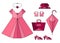 Set of pink origami fashion lady accessories