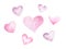 set of pink textural, hand-drawn watercolor hearts