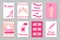 Set of pink, white and blue colored cards for Valentine`s Day or wedding. Vector flat design isolated on gray background