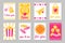 Set of pink, white and yellow colored cards for Valentine`s Day or wedding. Vector flat isolated design