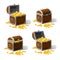 Set piratic trunk chests with gold coins treasures. . Vector illustration. Catyoon style, isolated