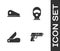 Set Pistol or gun, Military beret, Swiss army knife and Balaclava icon. Vector