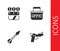 Set Pistol or gun, Quiver with arrows, Medieval and Ammunition box icon. Vector