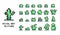 Set of pixel art green bushes on white background 8 bit isolated vector illustration