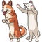 Set pixel art isolated long corgi and cat