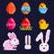 A set of pixel Easter elements.