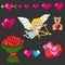 A set of pixel elements for Valentine`s Day