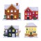 Set of pixel houses isolated on white background. Christmas decor. Winter. Graphics for games. 8 bit. Vector illustration in pixel