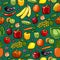Set of pixel images of vegetables and fruit on green background.