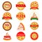 Set of pizza labels and badges