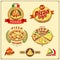 Set of pizza labels, badges, icons and design elements. Emblems for pizzeria.