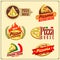 Set of pizza labels, badges, icons and design elements. Emblems for pizzeria.