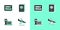 Set Plane landing, Liquids carry-on baggage, Airport control tower and Passport icon. Vector