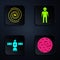 Set Planet Venus, Black hole, Satellite and Alien. Black square button. Vector