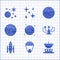 Set Planet Venus, Space capsule and parachute, Satellite dish, Solar system, shuttle rockets, Mars, and planet icon