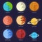 Set planets solar system in a cartoon style flat