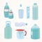 Set Plastic bottle of pure water, different bottle design vector illustration in cartoon style.