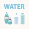 Set Plastic bottle of pure water, different bottle design vector illustration in cartoon style.