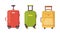 Set of plastic, metal and leather suitcases, luggage cases.