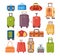 Set of plastic and metal suitcases, backpacks, bags for luggage.