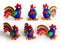 Set of plasticine in different views. Modeling clay roosters isolated on white background. Chinese symbol of New Year 2017