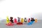 A set of plasticine toys on white background. Toys made of plasticine in the form of animals