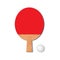 Set for playing ping-pong. Red racket and a ping-pong ball.