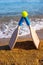 Set for playing tennis on the beach on the sandy beach