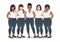 Set of Plus size female in white sleeveless shirt and jeans standing together vector