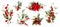 Set with Poinsettia, holly, winter berries in Christmas bouquet. Modern universal artistic templates. Corporate Holiday