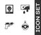 Set Poison in bottle, Wanted poster, Pistol or gun and Bloody money icon. Vector