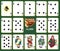 Set of poker cards isolated on a green background. Clubs