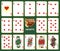 Set of poker cards isolated on a green background. Hearts