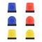 Set of police, ambulance and fire sirens with spinning beacon. Blue, red, yellow flashing emergency lights