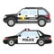 Set of police automobiles. Urban patrol vehicle and car of sheriff. Symbol of security service, 911 or cop.