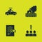 Set Police car and flasher, Crowd protest, Petition and Lying burning tires icon. Vector